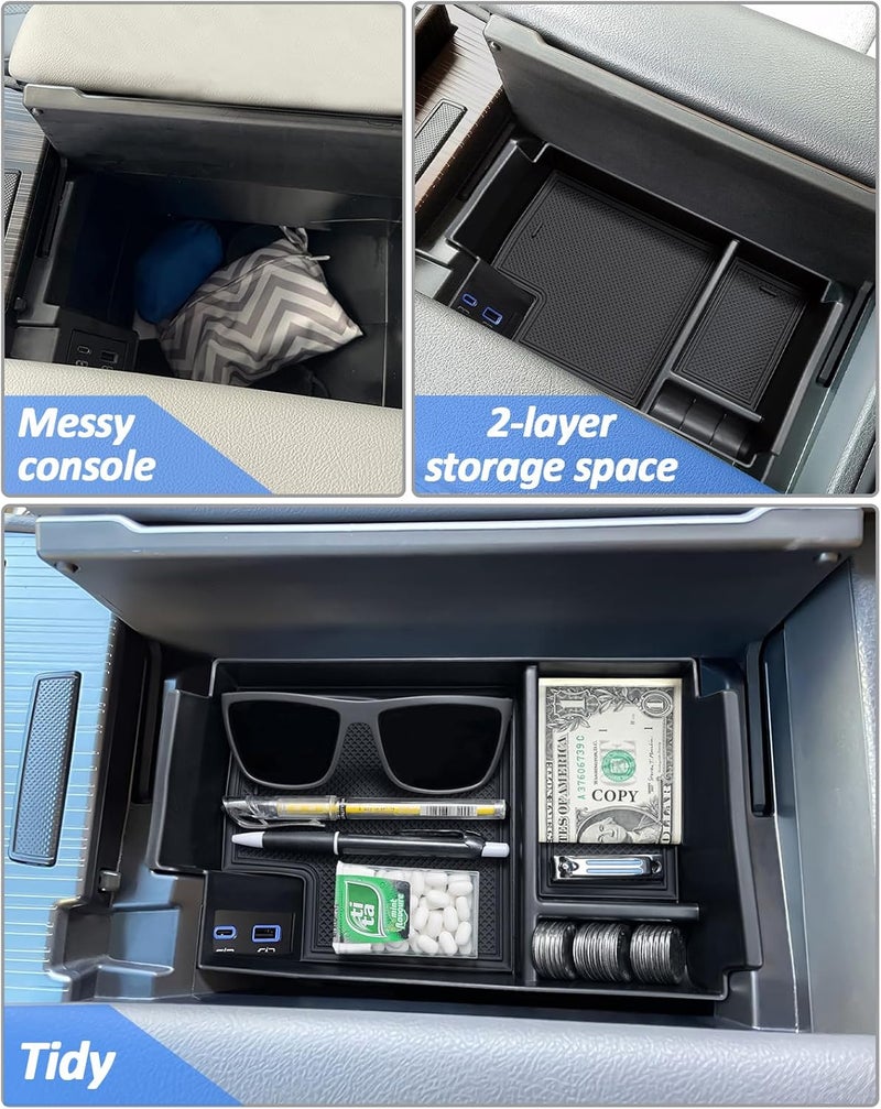 TOPINSTALL Console Organizer Compatible with 2021-2026 Toyota Sienna, Armrest Box Secondary Storage Center Console Tray Coin Container ABS Plastic - Image 2